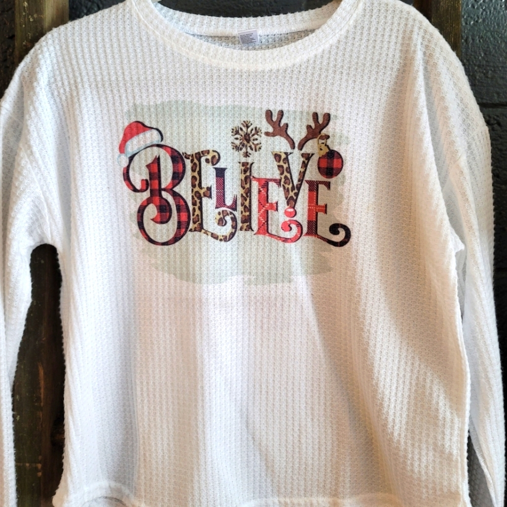 Custom thermal long sleeve Believe women's shirt
